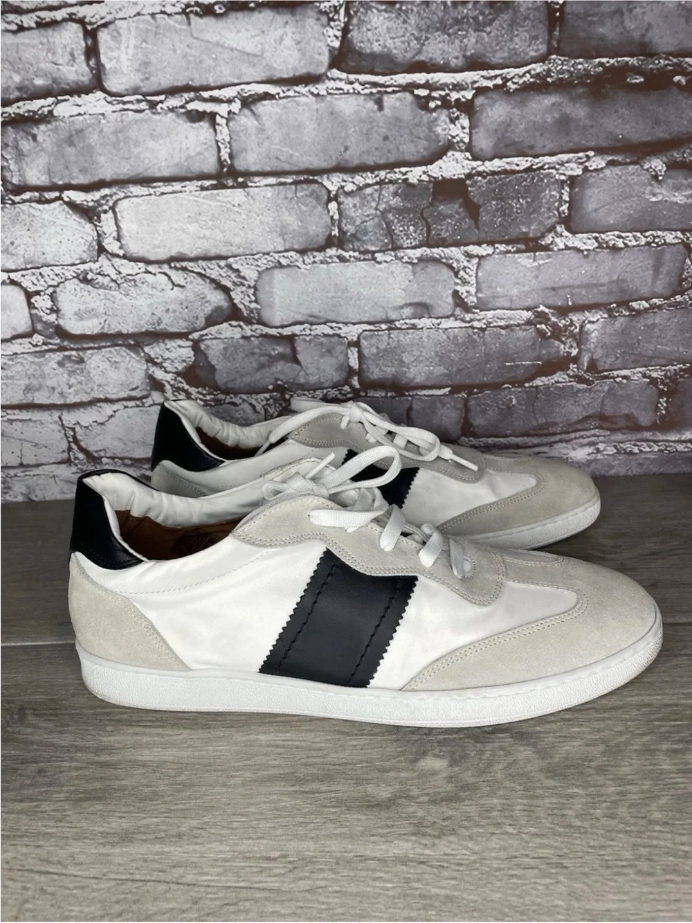 Aquatalia Biagio White Gray Suede Leather Low Lace Sneakers Men Sz 12M US/46EU